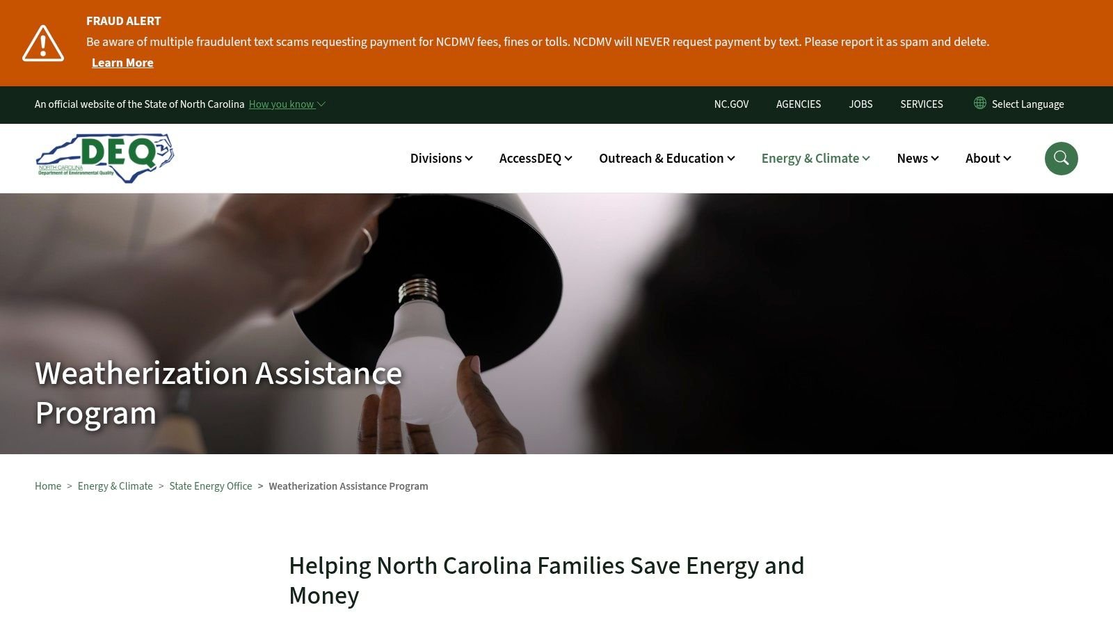 U.S. DOE Weatherization Assistance Program (WAP) – NC (local provider: Action Pathways)