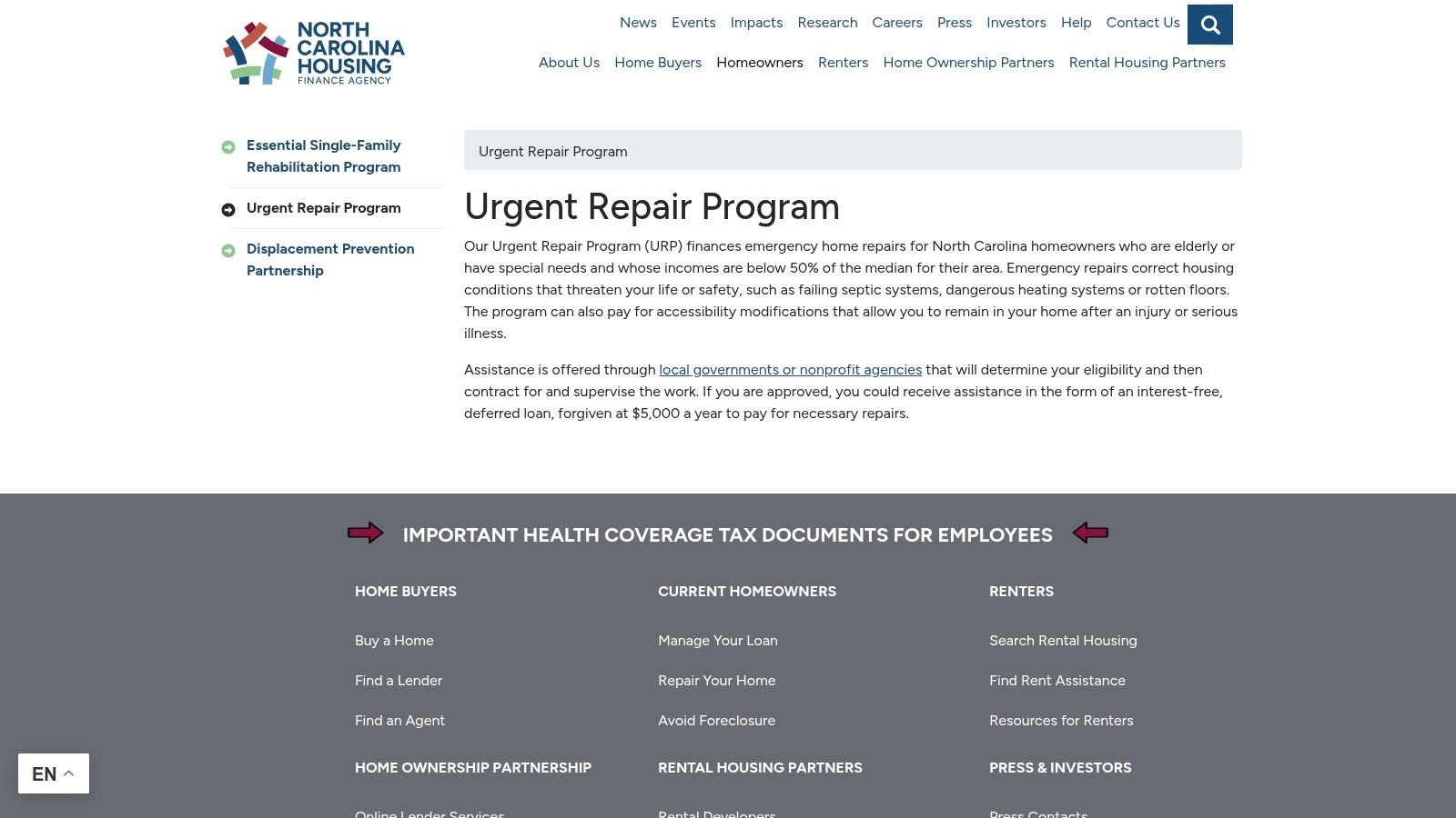 NC Housing Finance Agency – Urgent Repair Program (URP)