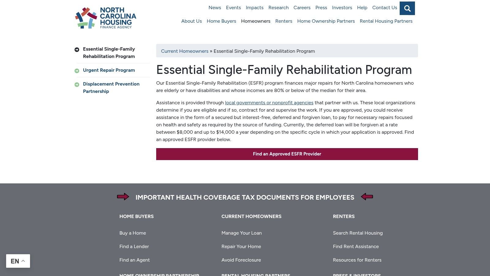 NC Housing Finance Agency – Essential Single-Family Rehabilitation Loan Pool (ESFRLP)