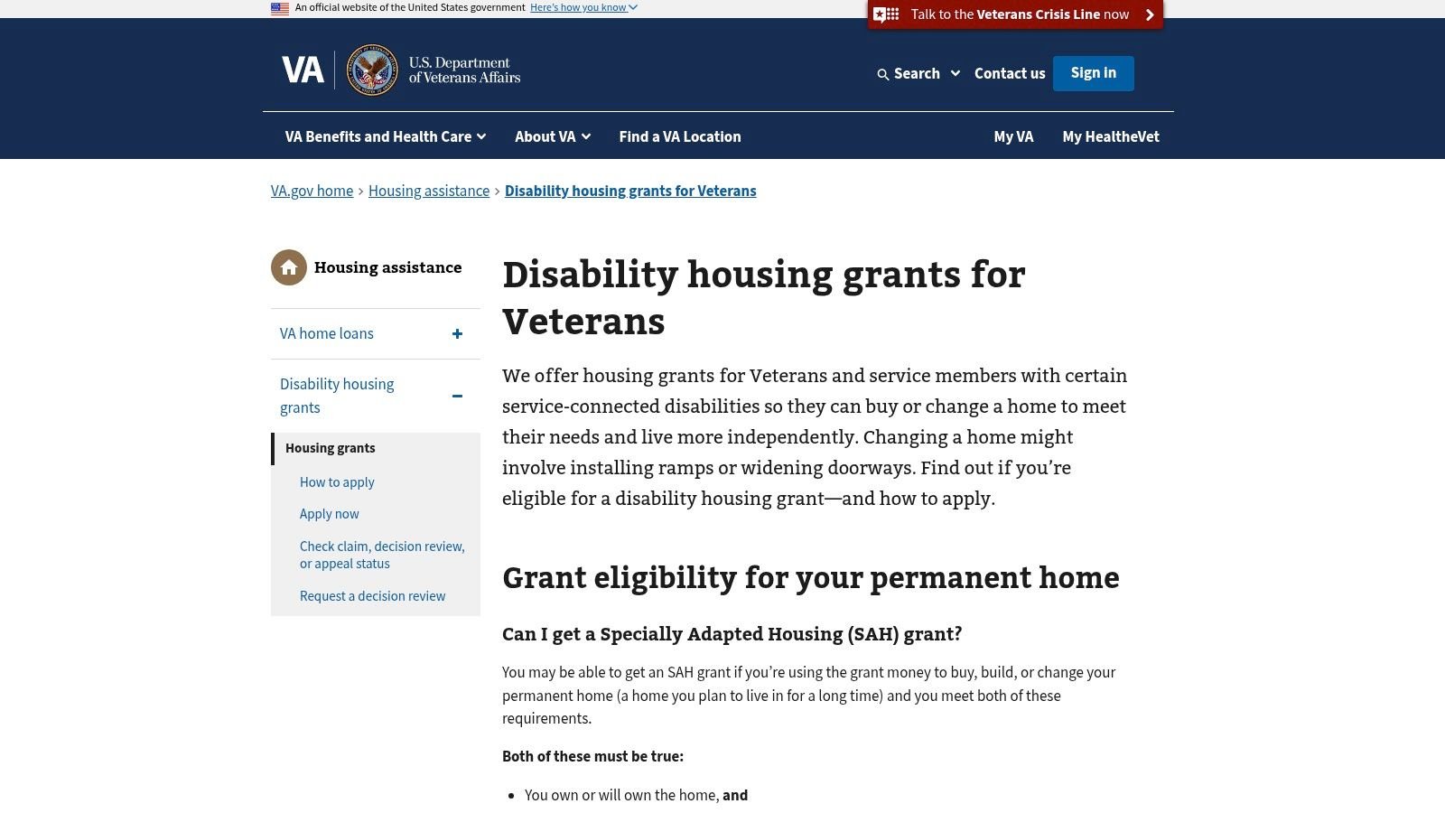 VA Disability Housing Grants for Veterans (SAH/SHA)