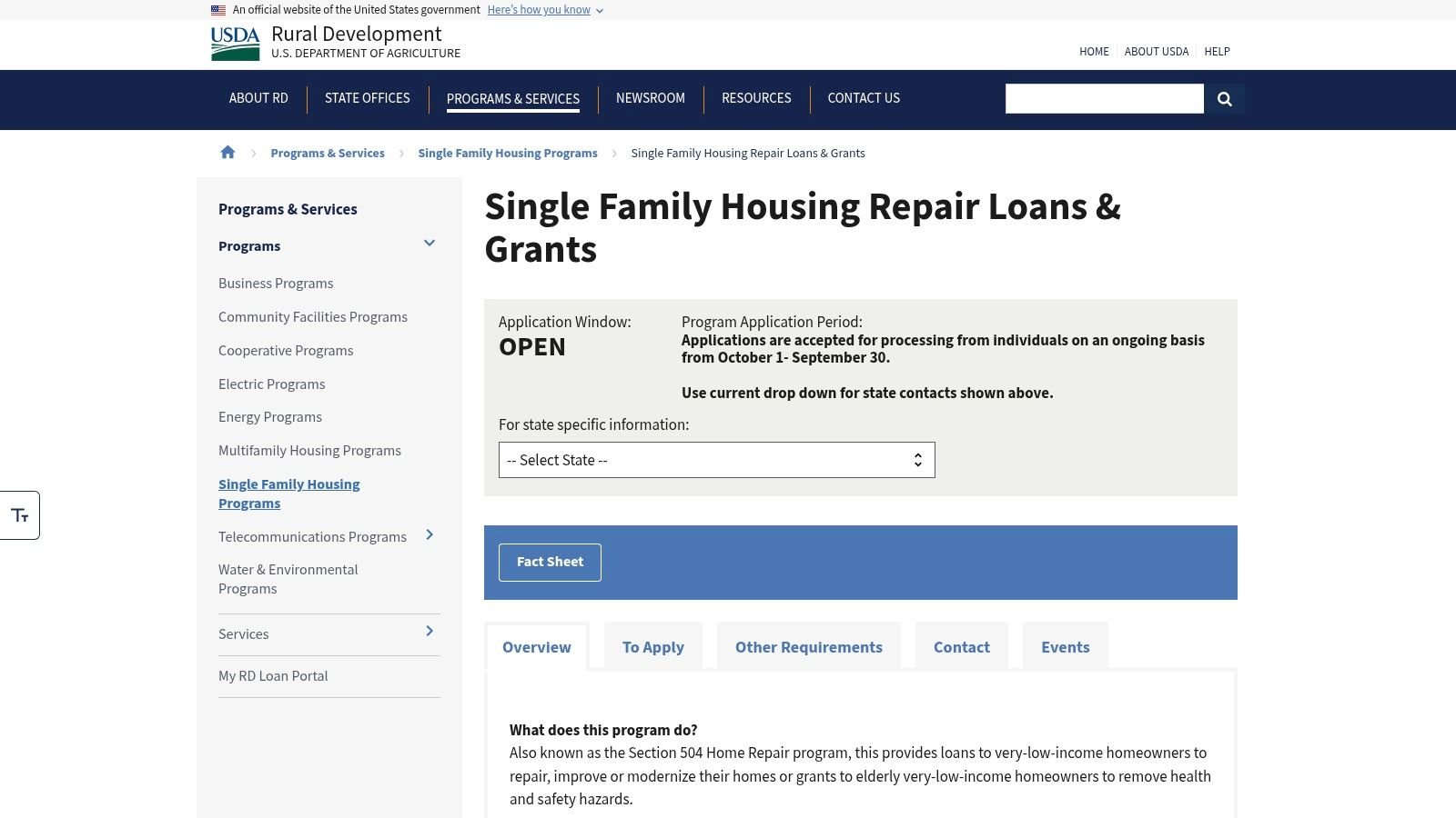 USDA Section 504 Single Family Housing Repair Grants (Rural Development)