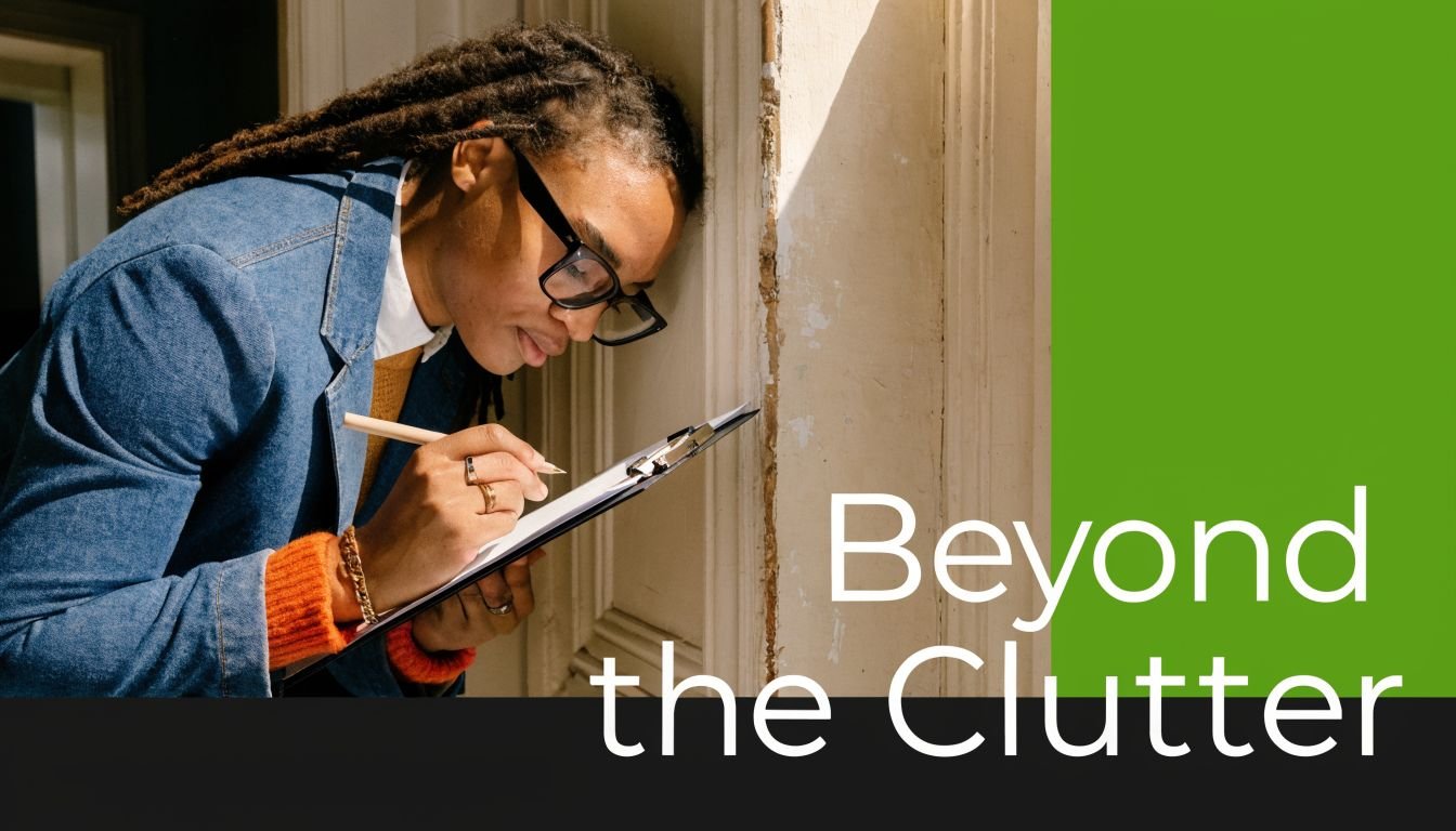 A professional woman writing on a clipboard while leaning against a doorway in a bright space.